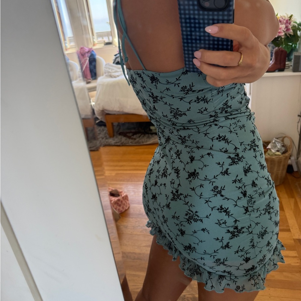 Motel Rocks Teal Floral Mini Dress - Picture 4 of 6
